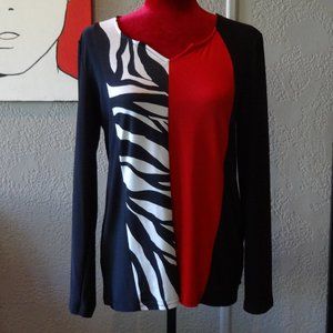 Vibrant Red/Black Zebra Long Top, Tunic Size Small